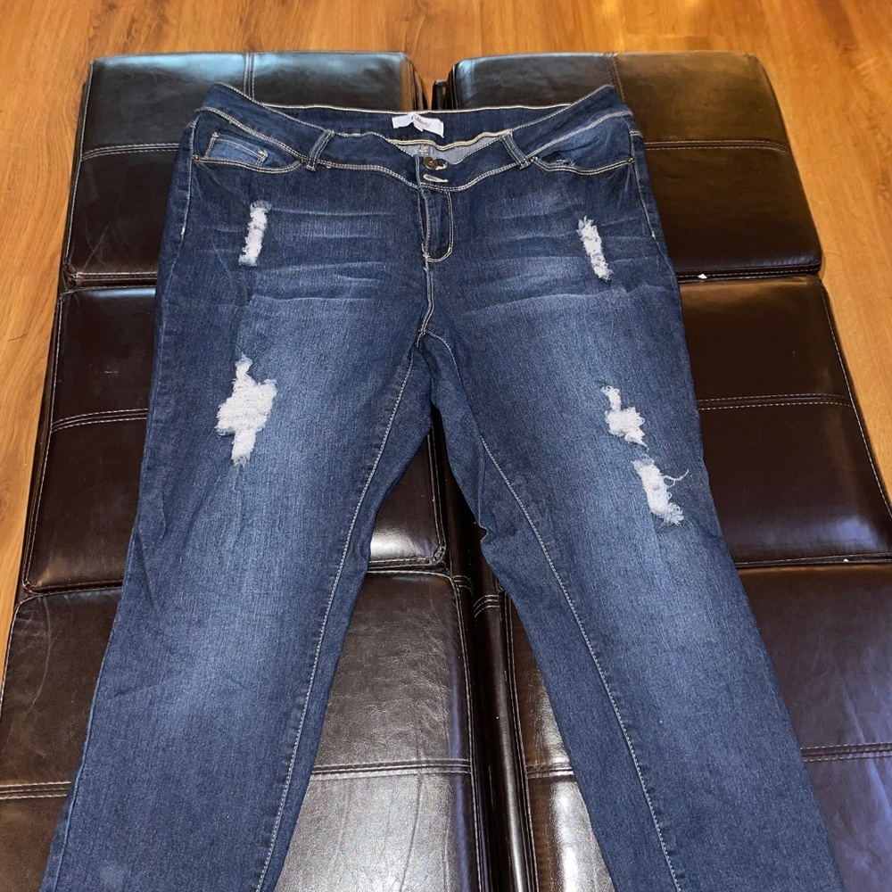Plus size Distressed cropped pants